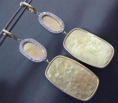 ESTATE LARGE .45CT DIAMOND 14KT 2 TONE GOLD 3D OVAL RECTANGULAR HANGING EARRINGS