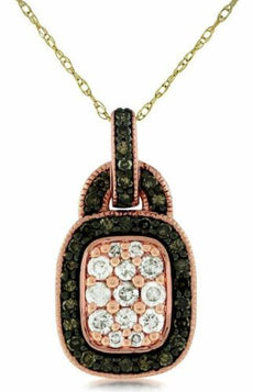 .58CT WHITE & CHOCOLATE FANCY DIAMOND 14KT ROSE GOLD CLUSTER SQUARE FUN PENDANT