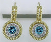 .97CT DIAMOND & AAA BLUE TOPAZ 14K YELLOW GOLD 3D CIRCULAR ROPE HANGING EARRINGS