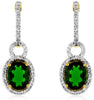 2.88CT DIAMOND & AAA GREEN GARNET 14KT YELLOW GOLD 3D OVAL HALO HANGING EARRINGS