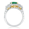 ESTATE 3.59CT DIAMOND & AAA EMERALD 18K WHITE & YELLOW GOLD HALO ENGAGEMENT RING