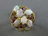 ANTIQUE LARGE .18CT AAA AUSTRALIAN OPAL & RUBY 14KT YELLOW GOLD 3D FLOWER RING