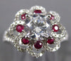 ESTATE WIDE 1.75CT DIAMOND & AAA RUBY 14KT WHITE GOLD 3D FLOWER ENGAGEMENT RING