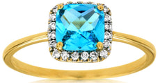 1.4CT DIAMOND & AAA BLUE TOPAZ 14K YELLOW GOLD CLASSIC CUSHION & ROUND HALO RING