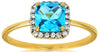 1.4CT DIAMOND & AAA BLUE TOPAZ 14K YELLOW GOLD CLASSIC CUSHION & ROUND HALO RING