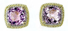 20.36CT DIAMOND & AAA AMETHYST 14KT YELLOW GOLD CUSHION & ROUND SQUARE EARRINGS