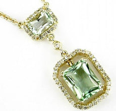 3.10CT DIAMOND & AAA GREEN AMETHYST 14KT YELLOW GOLD 3D SQUARE LARIAT NECKLACE