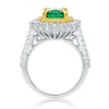 4.36CT WHITE & FANCY YELLOW DIAMOND & AAA EMERALD 18K 2TONE GOLD ENGAGEMENT RING