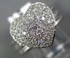 ANTIQUE WIDE .70CT DIAMOND 18KT WHITE GOLD 3D CLASSIC PAVE HEART FUN RING #14321