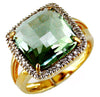 6.74CT DIAMOND & AAA GREEN AMETHYST 14KT YELLOW GOLD CUSHION & ROUND SQUARE RING