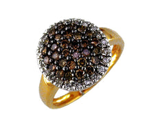 .95CT WHITE & CHOCOLATE FANCY DIAMOND 14K YELLOW GOLD 3D CLUSTER ROUND HALO RING