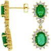 ESTATE 5.10CT DIAMOND & AAA EXTRA FACET EMERALD 14KT YELLOW GOLD FLOWER EARRINGS