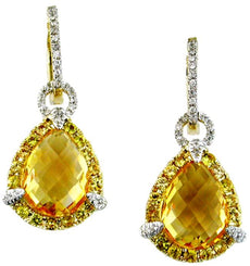 LARGE 10.85CT DIAMOND & AAA YELLOW SAPPHIRE & CITRINE 14KT YELLOW GOLD EARRINGS