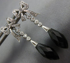 ESTATE 6.40CT DIAMOND & EXTRA FACETED ONYX 14KT WHITE GOLD BOW HANGING EARRINGS