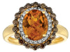 2.85CT WHITE & MOCHA DIAMOND & AAA CITRINE 14K YELLOW GOLD OVAL FLOWER LOVE RING