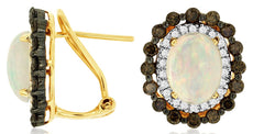 3.28CT WHITE & MOCHA DIAMOND & AAA OPAL 14K YELLOW GOLD 3D HALO CLIP ON EARRINGS