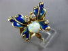 ESTATE LARGE .15CT DIAMOND OPAL & BLUE ENAMEL 14KT YELLOW GOLD 3D BUTTERFLY RING