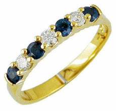 .62CT DIAMOND & AAA SAPPHIRE 14K YELLOW GOLD 3D 7 STONE ROUND ANNIVERSARY RING