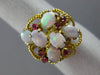 ANTIQUE LARGE .18CT AAA AUSTRALIAN OPAL & RUBY 14KT YELLOW GOLD 3D FLOWER RING