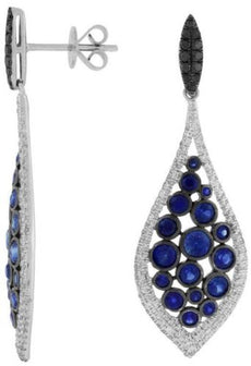 ESTATE 3.67CT WHITE & BLACK DIAMOND & AAA SAPPHIRE 14KT WHITE GOLD 3D EARRINGS