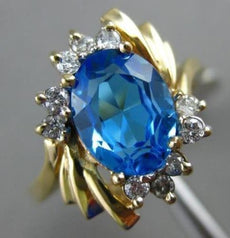 ESTATE WIDE 2.18CT DIAMOND & AAA BLUE TOPAZ 14KT YELLOW GOLD 3D FLOWER FUN RING