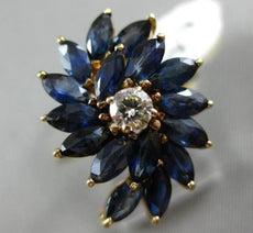 ESTATE 2.45CT ROUND DIAMOND & MARQUISE SAPPHIRE 14KT YELLOW GOLD 3D FLOWER RING