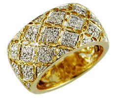 WIDE .55CT DIAMOND 14KT YELLOW GOLD 3D MULTI ROW SQUARE WEDDING ANNIVERSARY RING