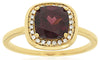 LARGE 1.34CT DIAMOND & AAA RHODOLITE 14KT YELLOW GOLD CUSHION & ROUND HALO RING