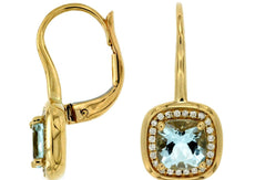 1.90CT DIAMOND & AAA AQUAMARINE 14KT YELLOW GOLD CUSHION & ROUND HANGING HANGING