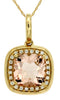 1.33CT DIAMOND & AAA MORGANITE 14KT YELLOW GOLD 3D CUSHION HALO FLOATING PENDANT