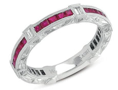 1.25CT DIAMOND & AAA RUBY 14KT WHITE GOLD 3D FILIGREE ETERNITY ANNIVERSARY RING