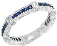1.40CT DIAMOND & AAA SAPPHIRE 14KT WHITE GOLD PRINCESS FILIGREE ANNIVERSARY RING