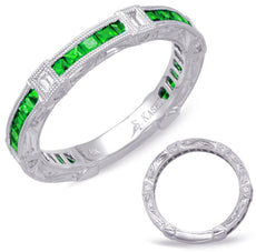 1.41CT DIAMOND & AAA TSAVORITE 14K WHITE GOLD PRINCESS FILIGREE ANNIVERSARY RING