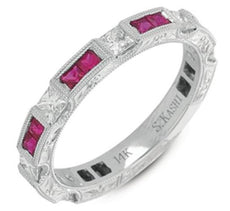 1.29CT DIAMOND & AAA RUBY 14KT WHITE GOLD 3D PRINCESS ETERNITY ANNIVERSARY RING