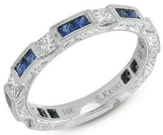 1.26CT DIAMOND & AAA SAPPHIRE 14KT WHITE GOLD PRINCESS FILIGREE ANNIVERSARY RING