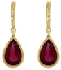 7.33CT DIAMOND & AAA RUBY 14KT YELLOW GOLD 3D TEAR DROP BAMBOO HANGING EARRINGS