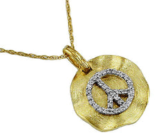 ESTATE .11CT DIAMOND 14KT YELLOW GOLD 3D PEACE SIGN CIRCULAR FUN PENDANT