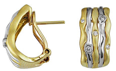 WIDE .15CT DIAMOND 14K YELLOW GOLD MATTE & SHINY ETOILE CLIP ON HANGING EARRINGS
