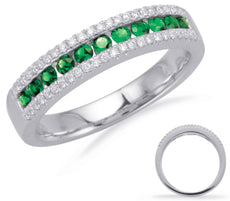 .43CT DIAMOND & AAA EMERALD 14KT WHITE GOLD ROUND 3 ROW CHANNEL ANNIVERSARY RING