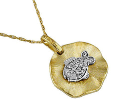 ESTATE .10CT DIAMOND 14KT YELLOW GOLD 3D LUCKY FISH CIRCULAR FUN PENDANT