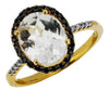 2.6CT WHITE & BLACK DIAMOND & AAA WHITE TOPAZ 14KT YELLOW GOLD OVAL & ROUND RING