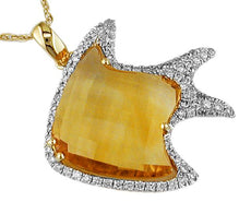 1.20CT DIAMOND & AAA CITRINE 14KT YELLOW GOLD HAPPY LUCKY FISH FLOATING PENDANT
