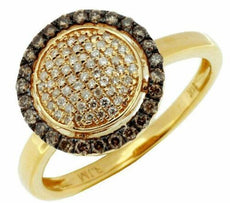 .36CT WHITE & MOCHA DIAMOND 14KT YELLOW GOLD CLUSTER ROUND FLOWER HALO FUN RING