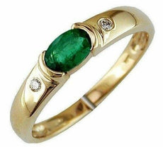 .49CT DIAMOND & AAA EMERALD 14KT YELLOW GOLD OVAL & ROUND SEMI BEZEL ETOILE RING