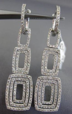 ESTATE 1.70CT DIAMOND 14KT WHITE GOLD HALO JOURNEY RECTANGULAR HANGING EARRINGS