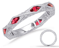 1.04CT DIAMOND & AAA RUBY 14KT WHITE GOLD 3D MARQUISE ETERNITY ANNIVERSARY RING