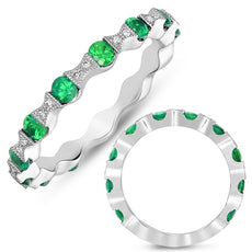 .75CT DIAMOND & AAA TSAVORITE 14K WHITE GOLD 3D ETERNITY BAMBOO ANNIVERSARY RING