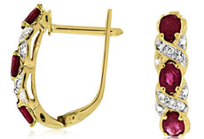 1.37CT DIAMOND & AAA RUBY 14KT YELLOW GOLD OVAL & ROUND X LOVE HANGING EARRINGS
