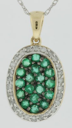 .82CT DIAMOND & AAA EMERALD 14KT YELLOW GOLD 3D CLUSTER OVAL CLASSIC FUN PENDANT