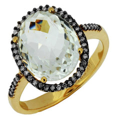 6.45CT DIAMOND & AAA WHITE TOPAZ 14KT YELLOW & BLACK GOLD OVAL & ROUND FUN RING